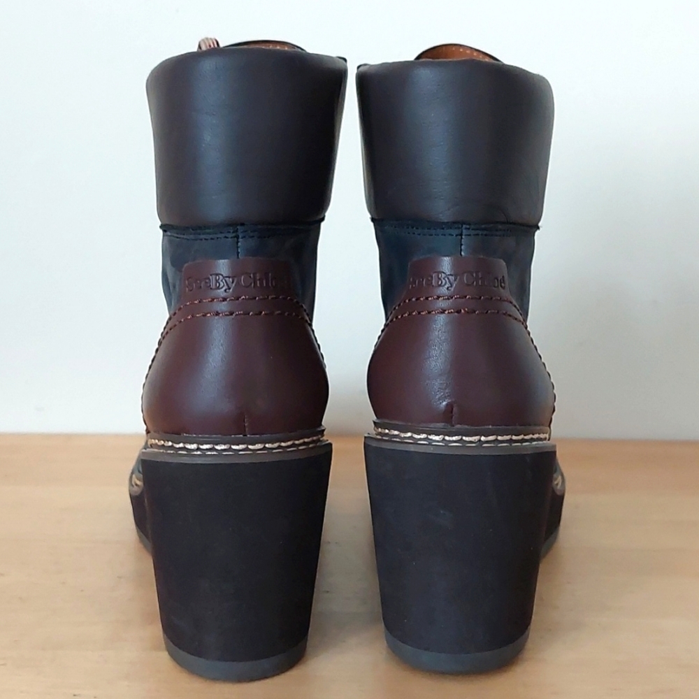 See By Chloe Blue Lace Up Boots with Wedge Heel and Soft Suede - Picture 5 of 16
